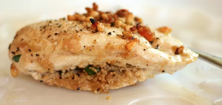 A plate of cous cous with a pine nut and apricot stuffing | Herb Fed Poultry