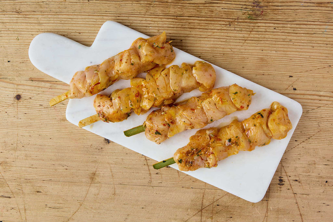 4 chicken skewers cooked | Herb Fed Poultry