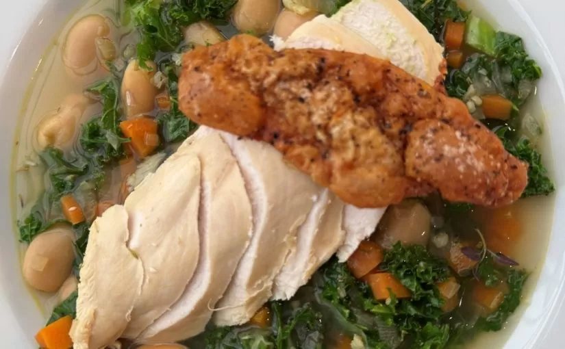 Winter Green Broth with Poached Chicken & Butterbeans