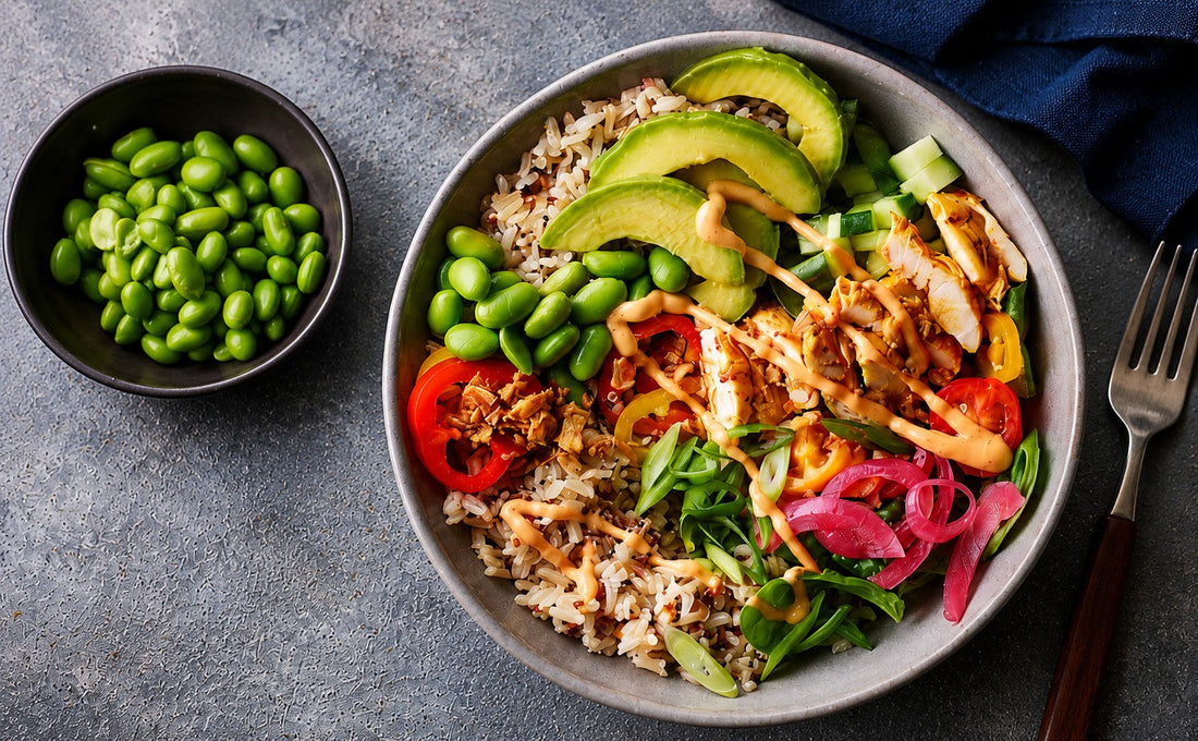 Herb Fed Smoked Chicken with wholemeal rice, super fresh vegetables and Chilli dressing | Herb Fed Poultry