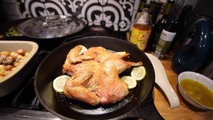 spatchcock chicken in a wok